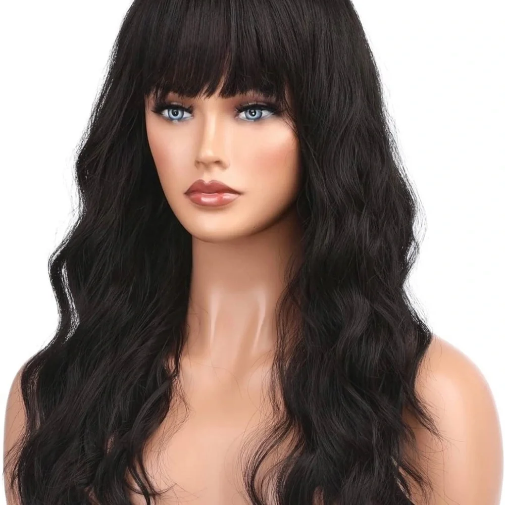 Human hair blend black brown curly wig wig